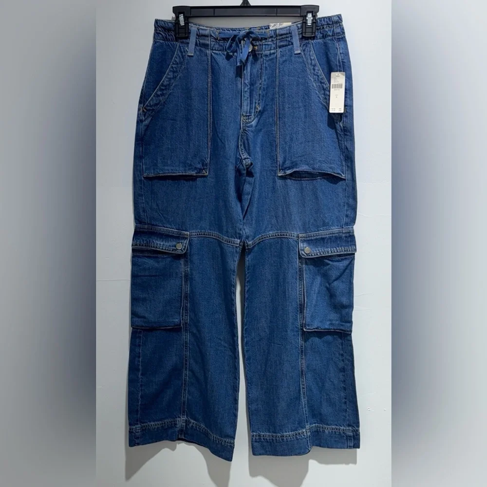 Anthropologie Pilcro High Rise Relaxed Leg Cargo Blue Jeans Size 6